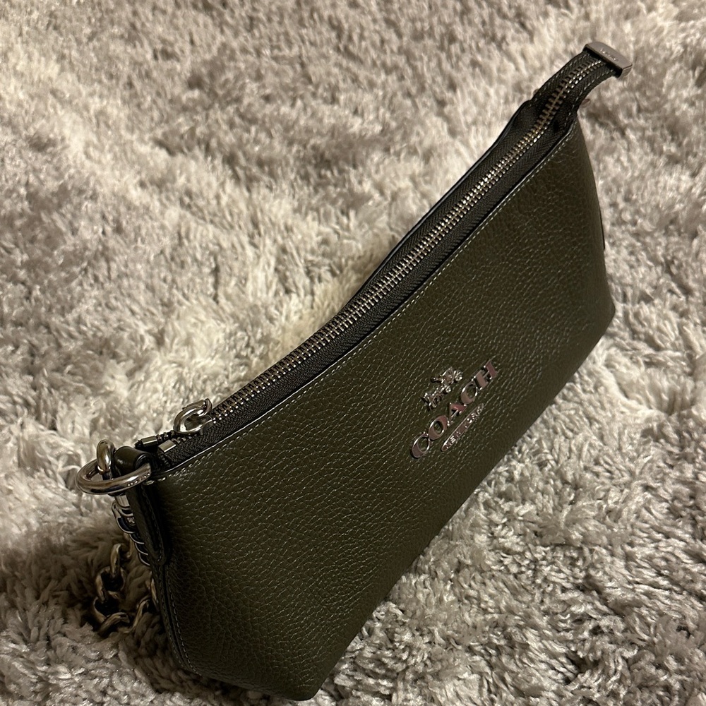 Coach Dark Green Leather Chain Shoulder Bag - Picture 5 of 11